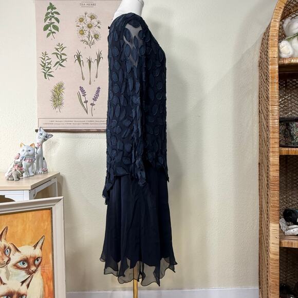 Vintage Blue Sheer Silk Textured Dress Whimsigoth Dark Fairy Romantic Party M - Picture 4 of 11